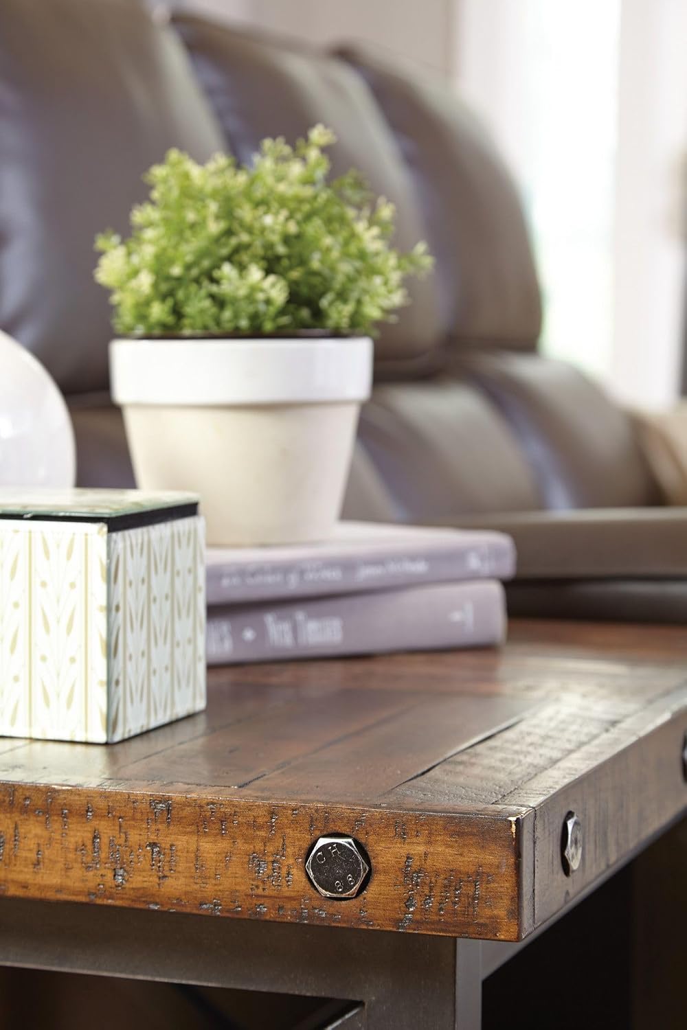 Flexsteel Craftsman Solid and Sustainable Acacia Wood End Table with Drawer, Nightstand with Storage, Living Room and Bedroom Furniture, Small Narrow End Table, Dark Brown, 21W x 25D x 23H