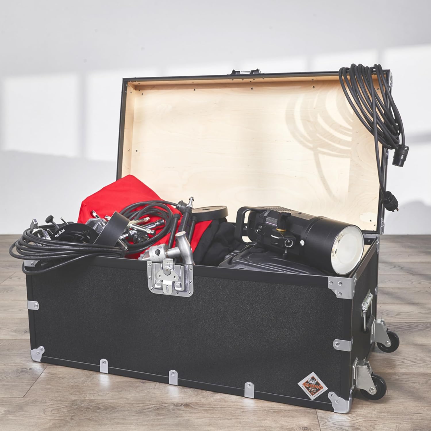 Rhino Trunk & Case XL Indestructo Travel Trunk Luggage With Wheels - 35"x19"x16" Heavy-Duty USA Made Road Case, Strong Flight Cases, ATA Case Style Footlocker, or Secure College Dorm Storage Chest