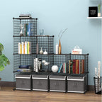 HUBSON Wire Cube Storage Organizer, Book/Toy/Craft/Potted Plants and petCloset Organizers and Storage Shelves, 12-Cube Freely Combinable Metal Grids Storage Shelf,Black Plus Iron