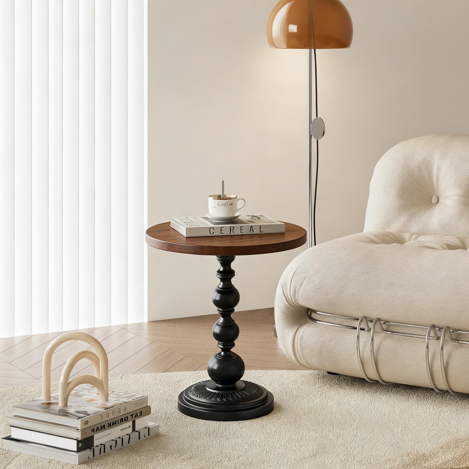 YUNMUARY-Vintage End Table with Solid Wood Top and Metal Base,15 Inch Wide Modern Side Table,Farmhouse Round Accent Tables for Kitchen,Coffee Shop,Dining Room and Bedroom.