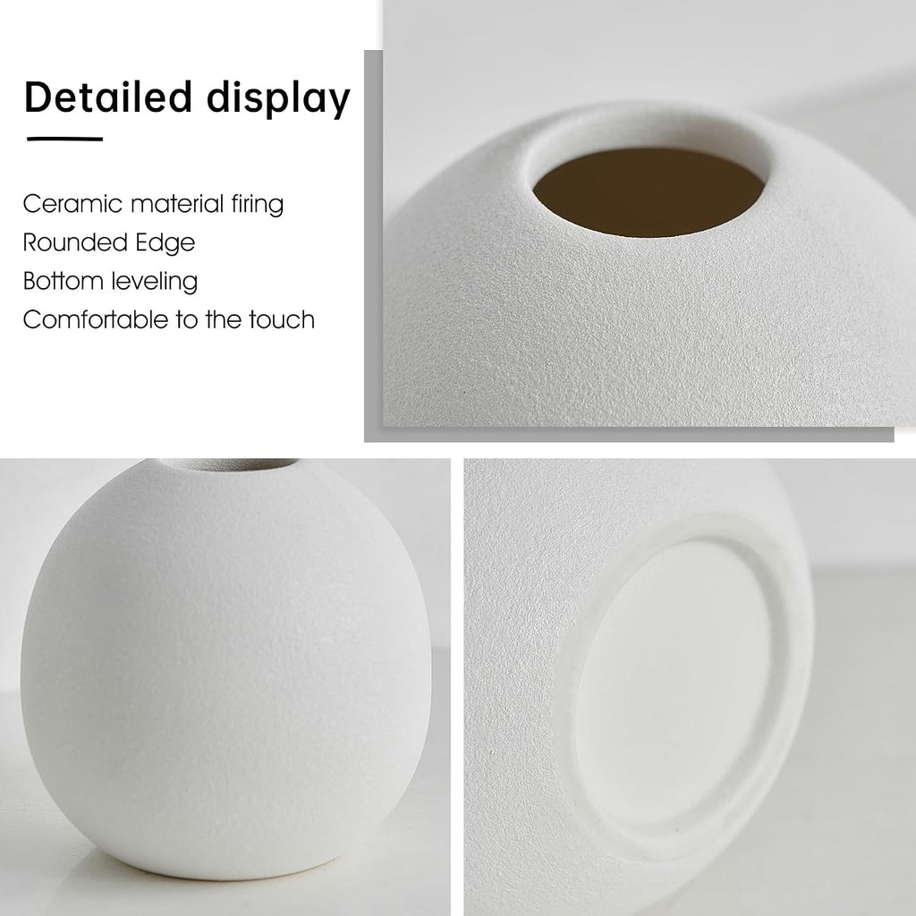 Ceramic Vase Set of 3 for Modern Home Decor, Boho Vase White Round Vase Minimalist Decorative Vase for Table Centerpiece Wedding Dining Living Room Office Entryway Coffee Table Decor