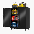 Metal Storage Cabinet with Wheels, 36" Tall Locking Storage Cabinet with 2 Adjustable Shelves, Locking Garage Cabinet, Steel Locker Organizer, for Office, Home, School, Black