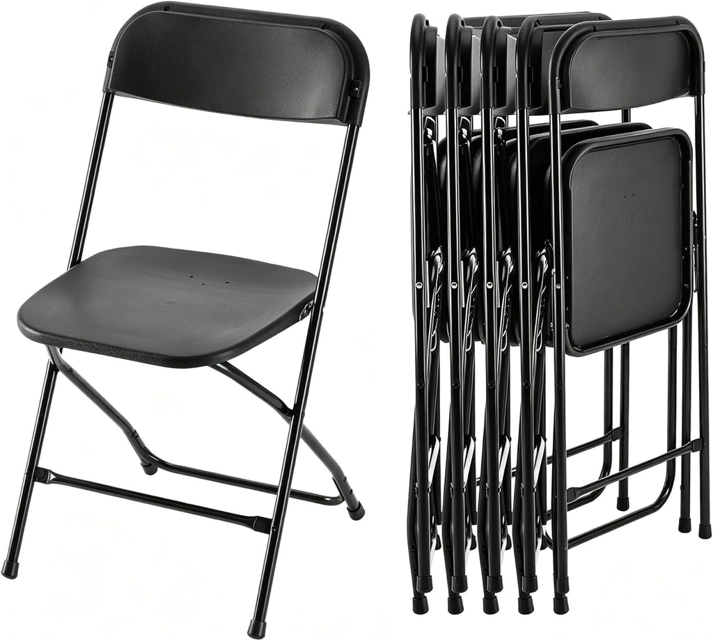 HealSmart 6-Pack Plastic Folding Chair, Portable Chair with Metal Frame, 330lb Capacity, Foldable and Stackable Chairs for Wedding, Party, Picnic, Office, Indoor/Outdoor Dining, Black