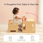 OOOK Montessori Weaning Table and Chair Set, Kids Activity Table and Chair Set with Fence for Read, Play Toys, Snack Time, Step Stool, 1-3 Year Old Kids Montessori Furniture