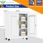 GAIOUS Metal Storage Cabinet with Lock and Wheels, Steel Tool Cabinet with 2 Door and 2 Adjustable Shelves, 35” Tall Lockable File Cabinet, Garage Cabinet, Rolling Cabinet for Home Office - White