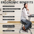 PU Leather Ergonomic Kneeling Chair, Adjustable Home and Office Stool with Thick Pads and Flexible Lockable Brake Wheels for Back Pain Relief (Light Black)