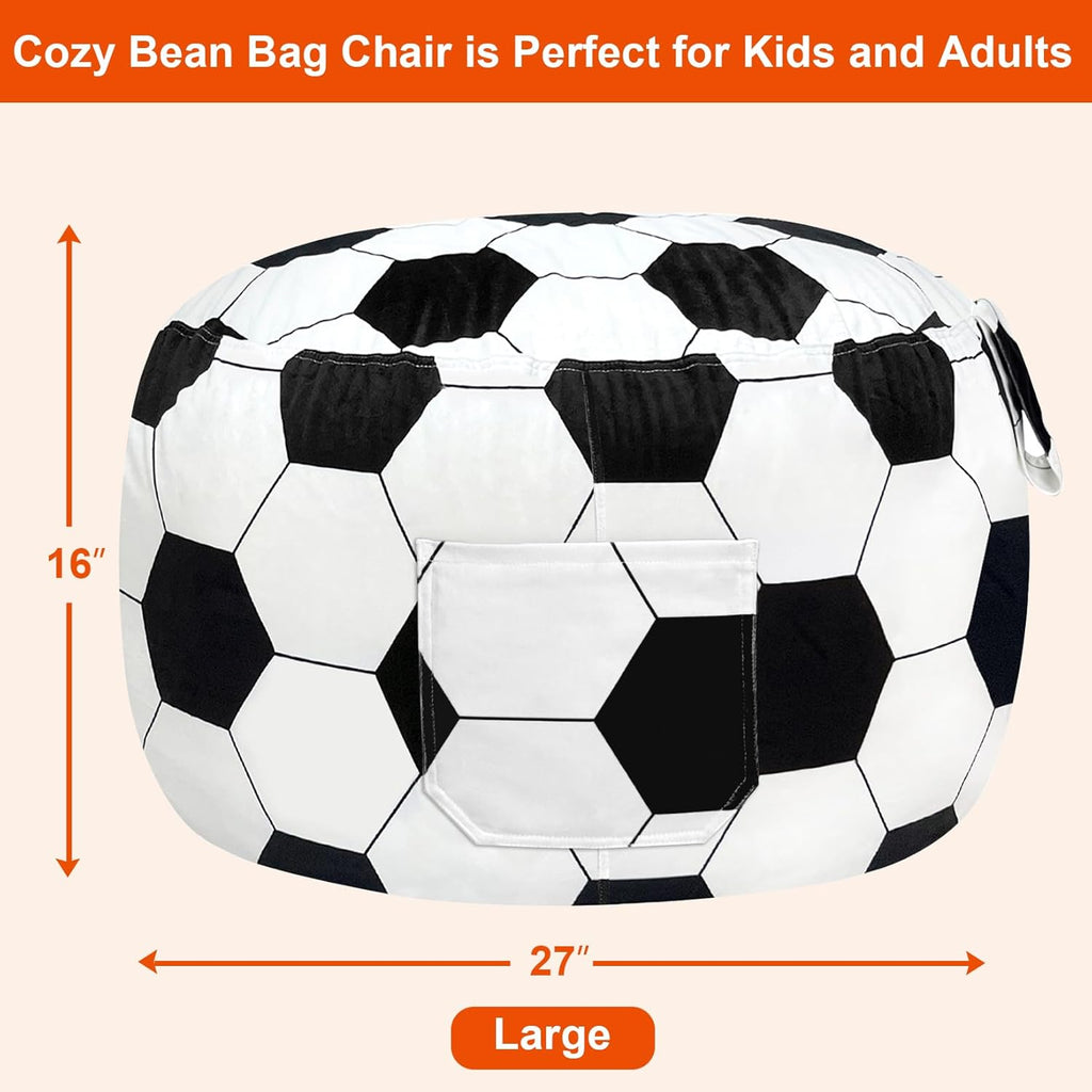 2.2 Ft Soccer Bean Bag Chair for Toddler with Memory Foam Filling, Large Kids Bean Bag Chair with Soft Velvet Cover, Bean Bag Sofa Couch for Living Room, Birthday Gift for Boys Girls, Large
