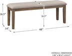 Homelegance Blair Upholstered Dining Bench, 48" W Entryway Bench, Sturdy Solid Wood Frame, Wire Brush Brown Finish, Comfortable Cushion Seat, Easy Assembly, Modern & Traditional, Gray/Brown