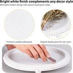Urban Deco Decorative Trays for Home Decor, Round Wooden Trays for Coffee Table, White Stripes Tray for Living Room, Kitchen, Farmhouse Centerpiece Decor (1-Pk)