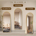 57"x19" Full Length Mirror, Arched Full Body Standing Mirror, Leaner Floor Mirror, Anti-Shatter Glass & Thin Alloy Frame, for Bedroom Living Room Entryway, Gold