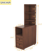 JIJIWANG Tall End Table with Drawers, 47.2" Corner Shelf Table with Open Storage, Narrow Side Table for Bedroom Living Room Small Space, Walnut