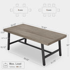 71" Industrial Dining Table for 6-8 People, Rectangular Kitchen Table with Large Wood Top & Sturdy Metal Frame, Spacious Office Writing Desk for Home, Kitchen, Family Gatherings, Grey