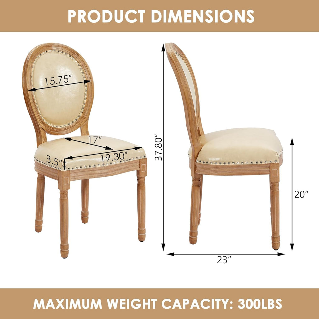 Leather Dining Chairs Set of 6 French Country Dining Chairs with Round Back, Farmhouse Upholstered Dining Accent Chairs with Nailhead Trim, Mid Century Modern (Beige)