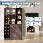 72" Tall Kitchen Pantry Cabinet with Power Outlet & Wine Rack - Farmhouse Sliding Barn Door Coffee Bar Cabinet with Storage Drawers & Adjustable Shelves, Sideboard Buffet for Dining Room, Home Bar