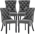 Leather Dining Chairs Set of 4, Upholstered Dining Room Chairs with Nailhead Trim, Sillas de Comedor Modernas 4, Wooden Kitchen Chairs for Dining Room, Living Room, Kitchen, Bedroom, Grey