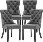 Leather Dining Chairs Set of 4, Upholstered Dining Room Chairs with Nailhead Trim, Sillas de Comedor Modernas 4, Wooden Kitchen Chairs for Dining Room, Living Room, Kitchen, Bedroom, Grey