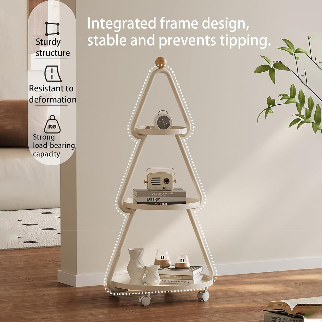 Tree-Shaped Side Table Metal 3-Tier End Table with Rolling Wheels Couch Tables for Small Space, Living Room, Bedroom Green