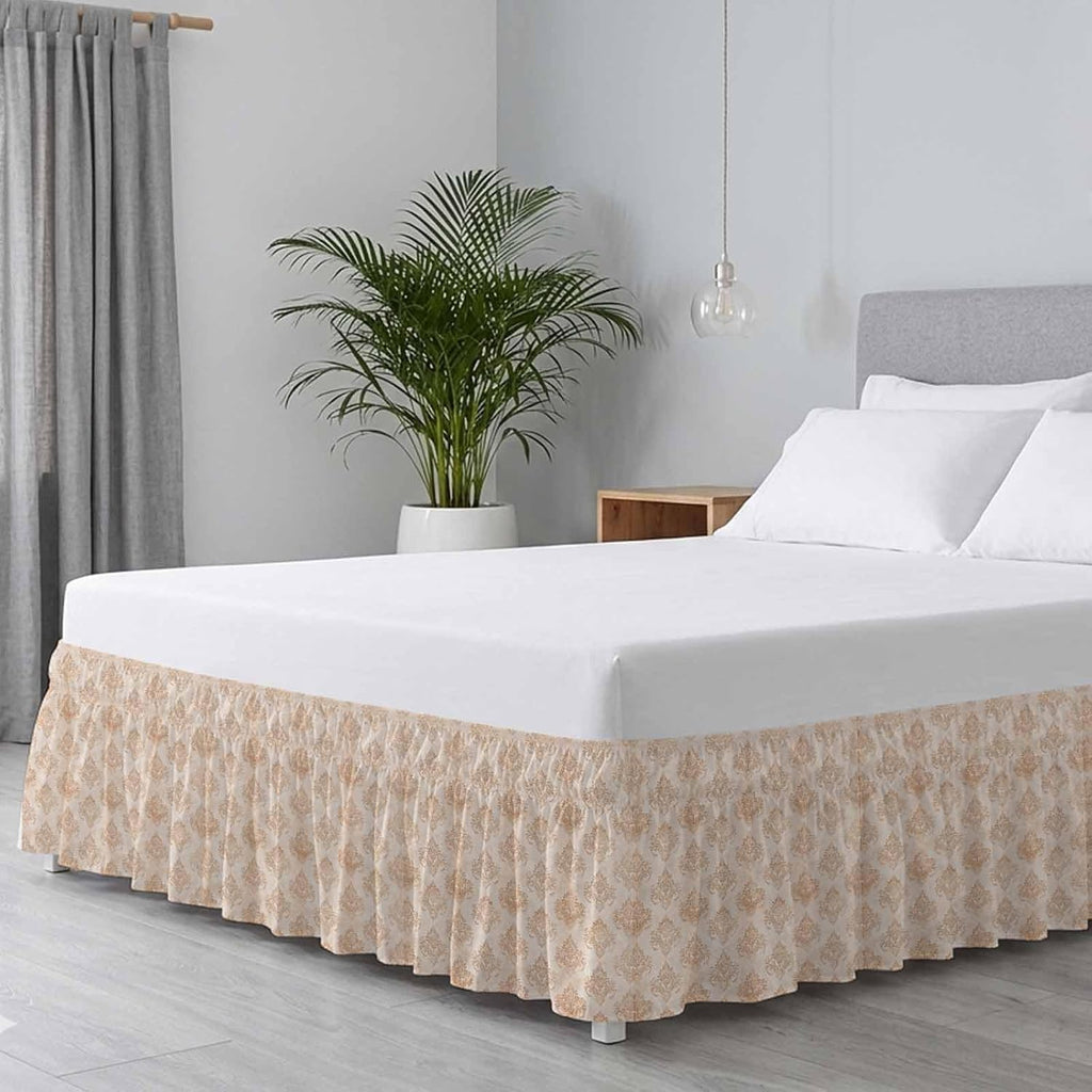 Vintage Boho Bed Skirt Cal King Size Bed Skirting 18 Inch Drop Adjustable Elastic Dust Ruffles Wrap Around Bedskirt Farmhouse Chic Traditional Floral Pattern Bedding Frame Cover for Cal King Size
