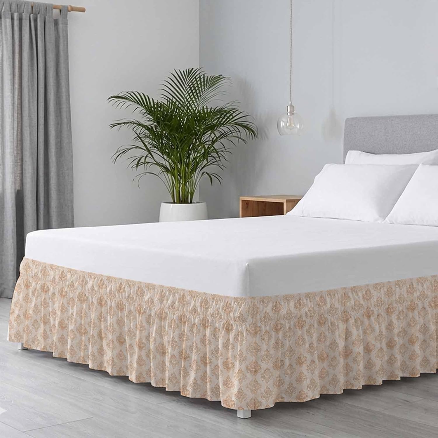 Vintage Boho Bed Skirt Cal King Size Bed Skirting 18 Inch Drop Adjustable Elastic Dust Ruffles Wrap Around Bedskirt Farmhouse Chic Traditional Floral Pattern Bedding Frame Cover for Cal King Size