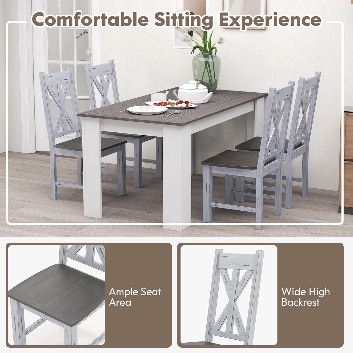 Giantex Retro Wooden Dining Chairs Set of 4, Farmhouse Kitchen Chairs w/Rubber Wood Frame, Elegant Hollowed Backrest, Armless Dining Room Chairs, Rustic Side Chairs for Restaurant, Living Room, Grey