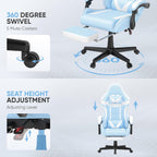 Huracan Gaming Computer Chair with Footrest, Adjustable Video Game Chairs for Adults, Heavy Duty Office Chair with Headrest and Lumbar Support, Baby Blue