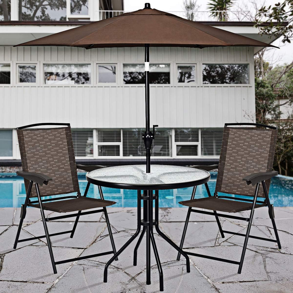 Goplus Folding Sling Chairs Sets of 4, Portable Chairs for Patio Garden Pool Outdoor & Indoor w/Armrests & Adjustable Back
