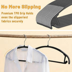 Arc Design No Shoulder Bump Plastic Hangers 30 Pack,Ultra Thin Non-Slip Hangers for Clothes,Heavy Duty Coats Hangers,360°Swivel Silver Hook,Space Saving Closet Organizer-(Black)