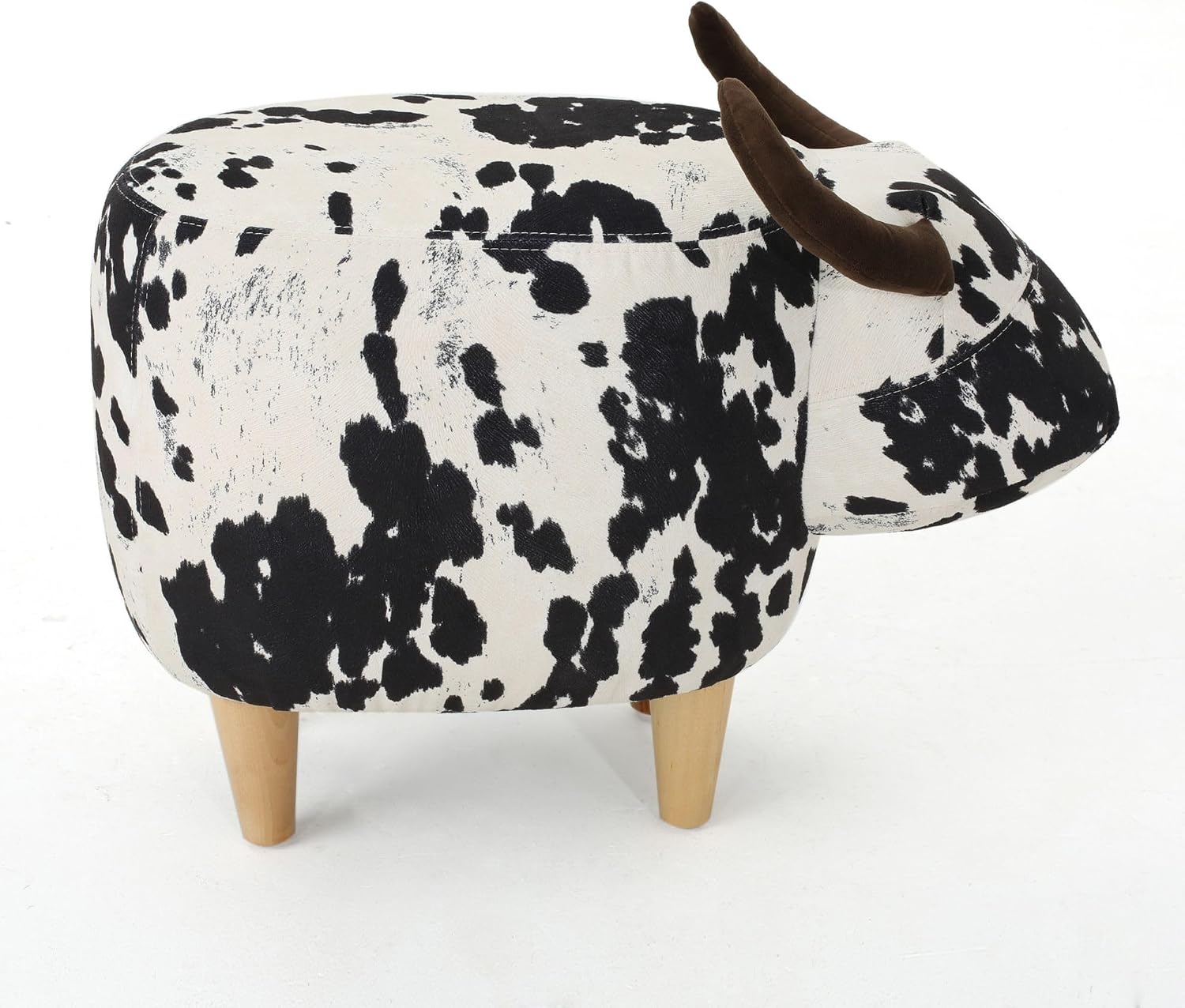 Christopher Knight Home Isana Cow-Shaped Ottoman, Cute Wood Foot Stool Shoes Changing Seat with Cushioned for Living Room, Bedroom, Playroom Porch Furniture, Black and White Velvet