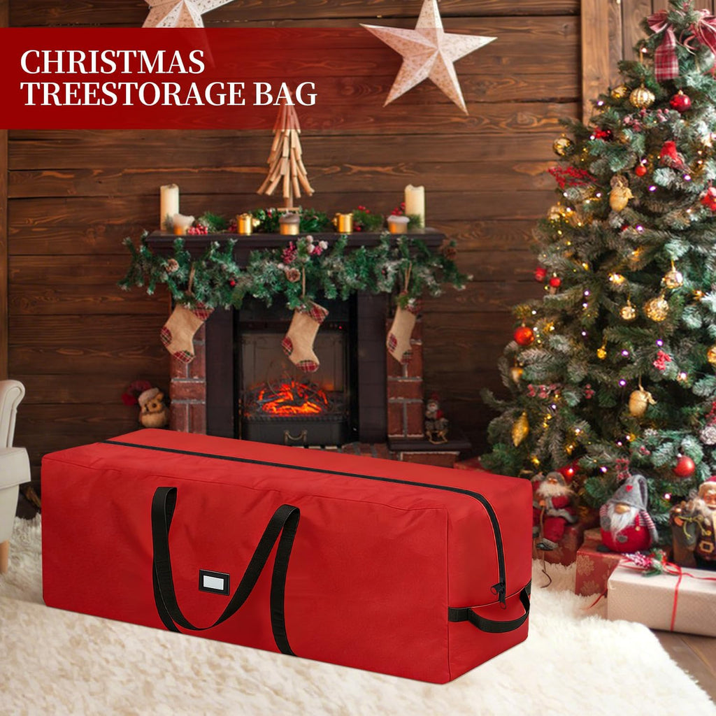 Christmas Tree Storage Bag - Fits Up to 9 Ft Large Artificial Christmas Tree, Heavy Duty 600D Oxford Cloth Xmas Tree Container with Handles & Zipper - Red