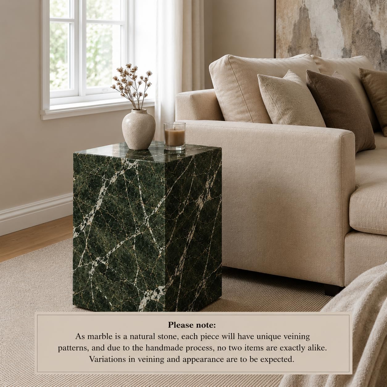 Handmade Natural Marble Side Table, Made to Order Custom Stone End Table, Luxury Nightstand Table for Living Room Bedroom, Customizable Marble Slab Furniture