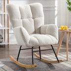 Nursery Rocking Chair, Teddy Velvet Upholstered Glider Rocker Rocking Accent Chair with High Backrest, Mid Century Modern Armchair Comfy Side Chair for Living Room Bedroom Offices