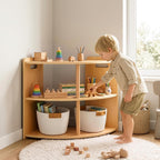 OOOK 2-Tier Montessori Book Shelf, Corner Arc Cabinet with Open Access, Montessori Furniture for Kids Room, Playroom, Nursery, Classroom, Kindergarten
