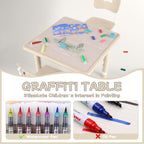 GITAWUSA Toddler Table and Chair Set, Height Adjustable-Upgrade Kids Table and 2 Chairs for Ages 3-8, Multi-Activity Toddler Play Table with Graffiti Desktop for Home/Daycare/Classroom