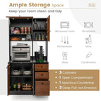 Giantex Kitchen Pantry, Buffet Hutch with 3 Storage Cabinet, 71'' Floor Large Cupboard with 3 Deep Drawers, Wide Countertop, Adjustable Shelves, Tall Sideboard (Walnut)
