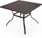 Anmutig Outdoor Dining Table with 1.6" Umbrella Hole, Picnic Table Brown Plastic Square Backyard Bistro Table Outdoor Dining Table for Garden, Poolside, Backyard