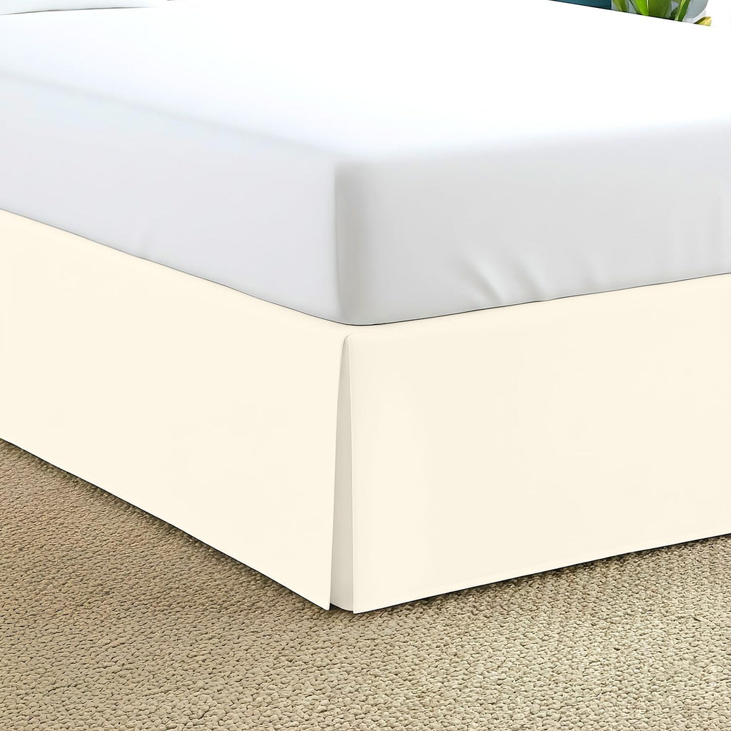 Luxury Pleated King Bed Skirt with Split Corners - 8 Inch Tailored Drop - Pleated Dust Ruffle - 600-TC Egyptian Cotton - Easy Fit, Soft & Durable - (Ivory, Solid)