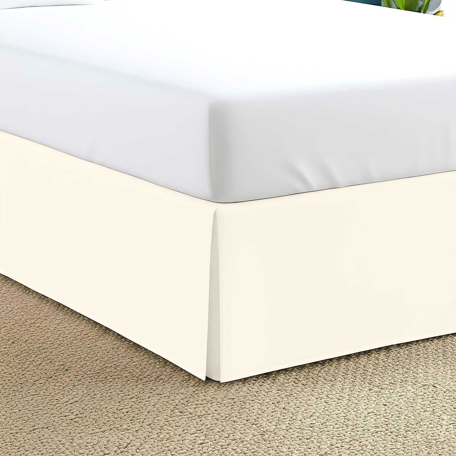 Luxury Pleated King Bed Skirt with Split Corners - 8 Inch Tailored Drop - Pleated Dust Ruffle - 600-TC Egyptian Cotton - Easy Fit, Soft & Durable - (Ivory, Solid)