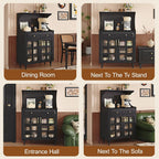 Kitchen Pantry Cabinet, Tall Storage Cabinet, Arched Bookshelf Bookcase, Coffee Bar Workstation, Tall Food Pantry Funiture for Living Room,Dining Room(Black,135x80cm/53.1x31.5in)
