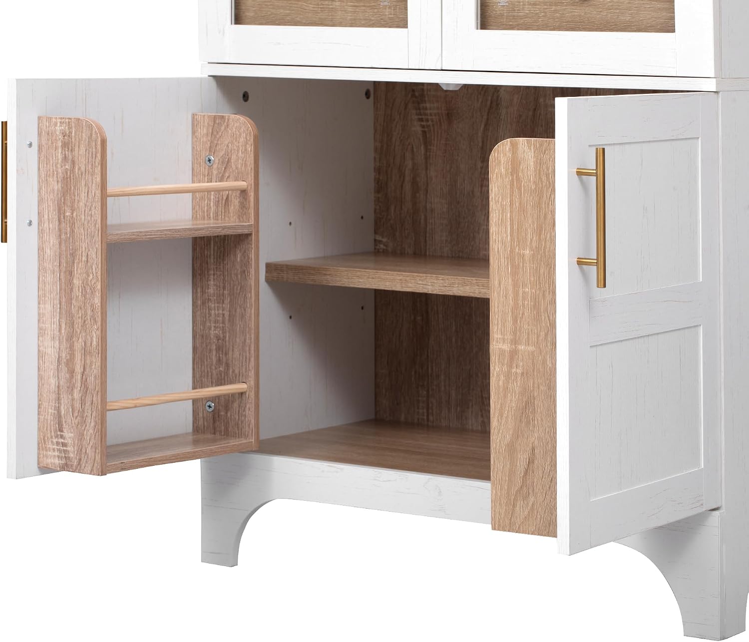 LUMISOL 71" Tall Arched Pantry Cabinet, Modern Kitchen Storage Cabinet with Doors, Wood Kitchens Storage Cabinet with 4-Tier Door Shelves & Drawer & Adjustable Shelves, White