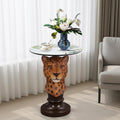 Leopard Side Table, Maximalist Room Decor Accent Table, Unique Animal Head Sculptural End Table with Faux Marble Top for Eclectic Vintage Home Interior, Living Room & Lounge - Savannah Leopard