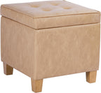 HomePop Square Tufted Storage Ottoman - Sand Faux Leather