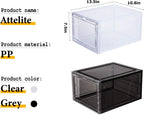 Attelite Shoe Box,Set of 6,Stackable Plastic Clear Shoe Box Organizer with Magnetic Door,Shoe Storage Box Thicken Sturdy,Easy Assembly,Fit up to US Size 12,Black