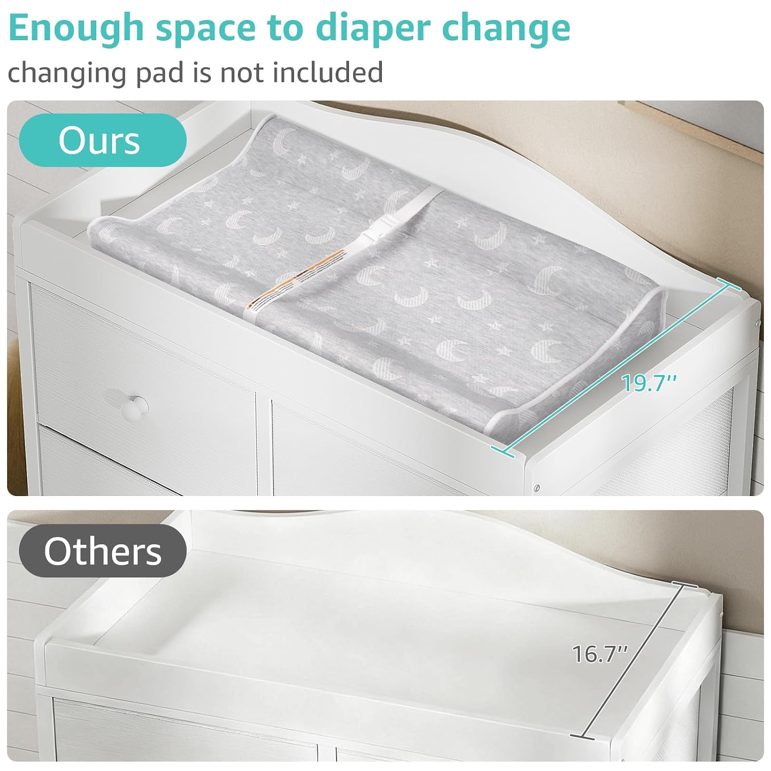 BOLUO White Changing Table Dresser with 6 Drawers Baby Dresser with Changing Table Top Diaper Changing Station with Storage for Nursery Modern