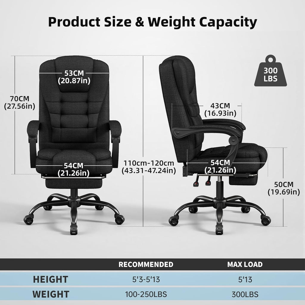 Office Chair, Fabric Gaming Chair with Footrest, Executive Comfortable Computer Desk Chairs, 360° Swivel Base & Height Adjustable Reclining Ergonomic Task Chair for Adults, Gamer Chair & Silla Gamer