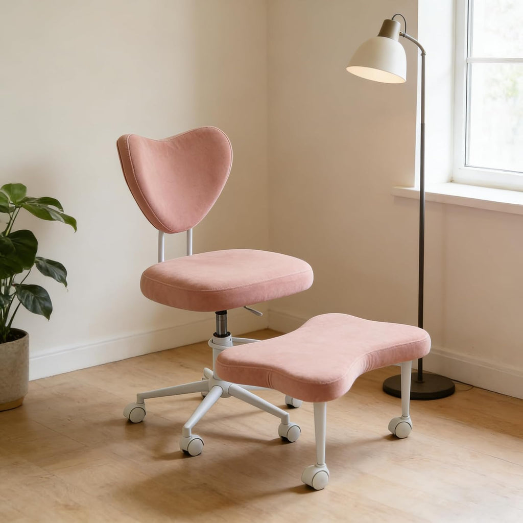 Ergonomic Meditation Chair with Lumbar Support, 360° Swivel Base and Adjustable Seat Cushion, Pink Velvet Upholstered for Yoga or Office, 300 lb Capacity