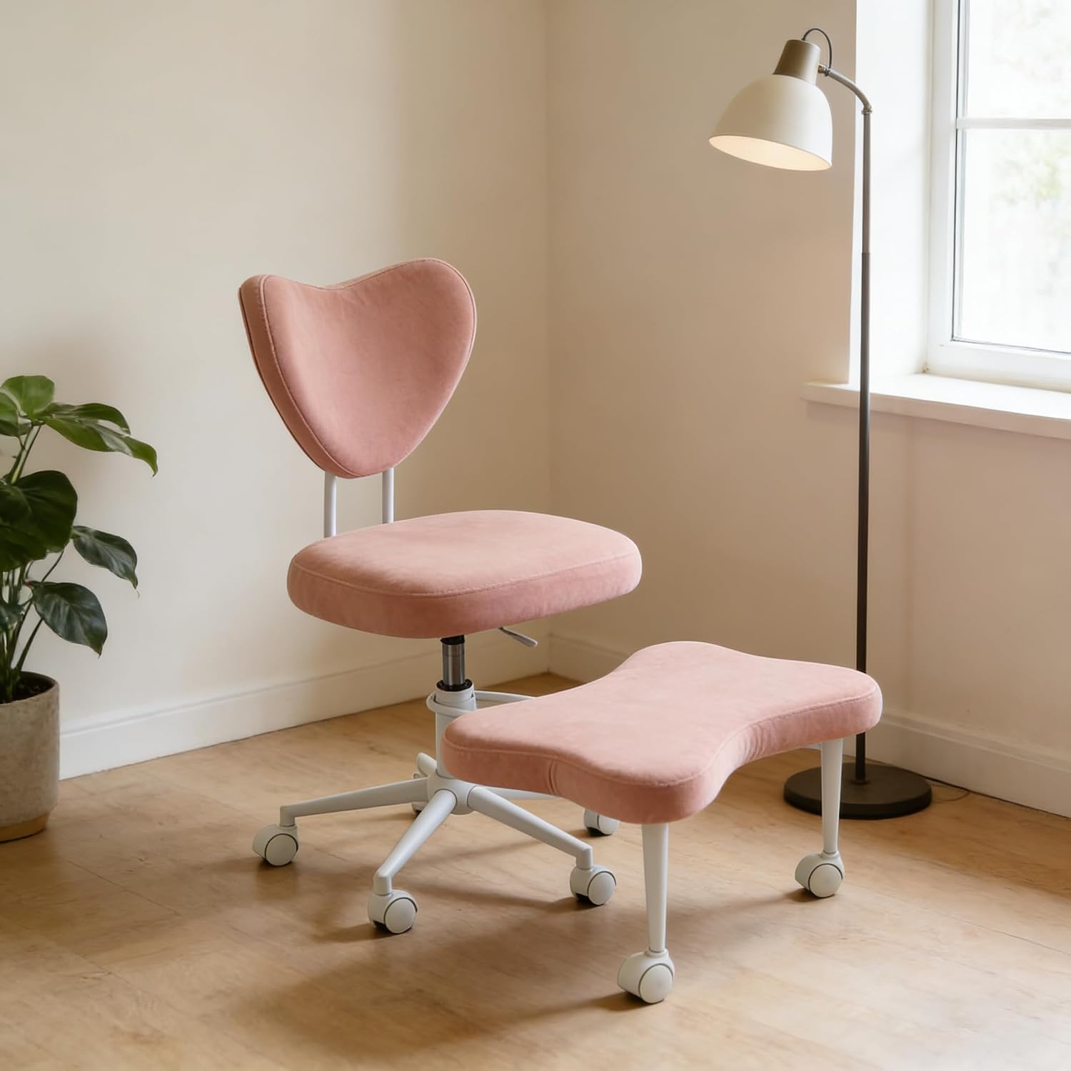 Ergonomic Meditation Chair with Lumbar Support, 360° Swivel Base and Adjustable Seat Cushion, Pink Velvet Upholstered for Yoga or Office, 300 lb Capacity