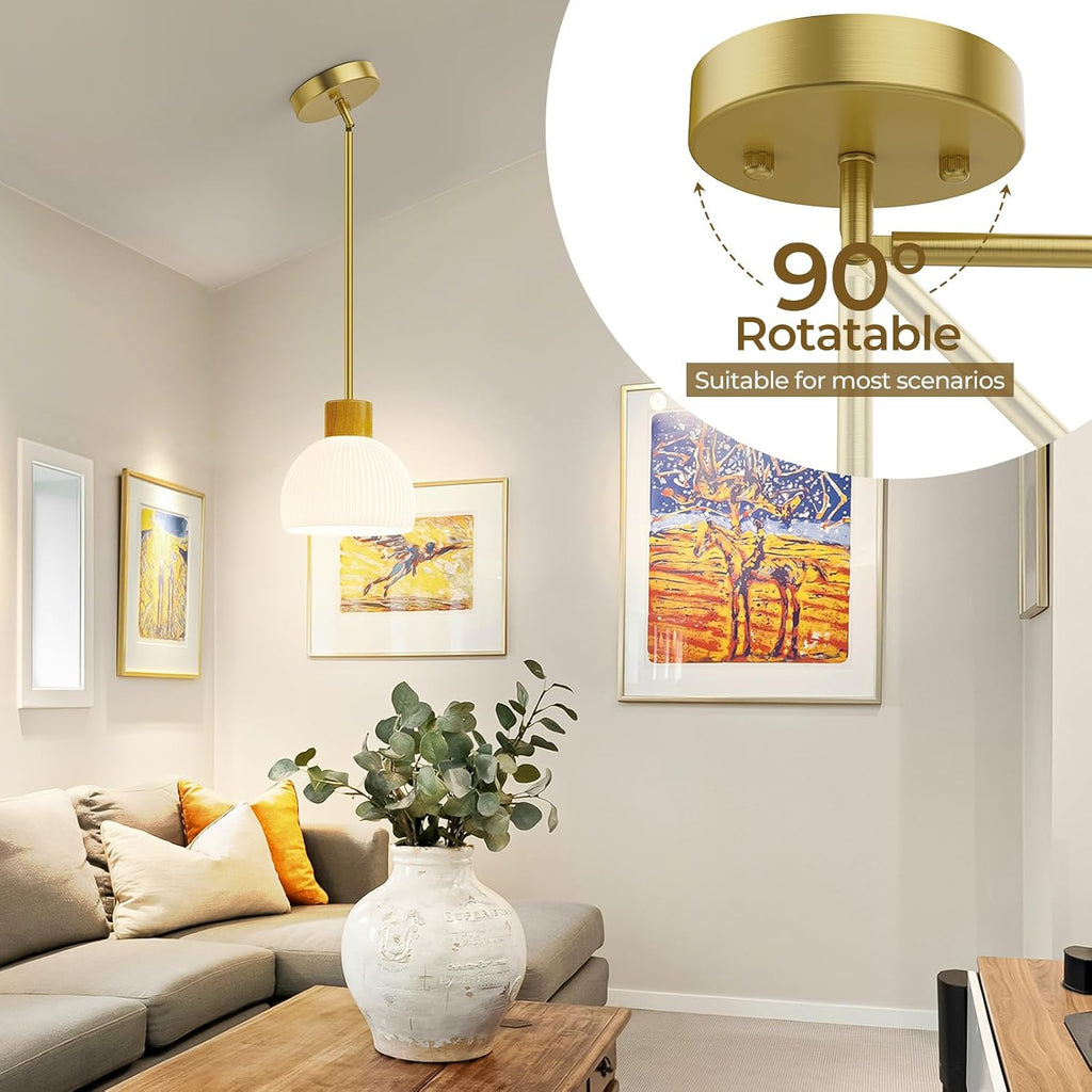 Pendant Lights Kitchen Island, Modern Gold Hanging Light Fixture with Glass Shade, Hardwired Adjustable Metal Rod for Dining Room, Entryway (2, Gold)