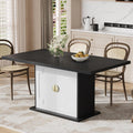 63 Inch Rectangular Dining Table with Hidden Storage, Modern Pedestal Dining Table for 4–6 People, Space-Saving Kitchen & Dining Room Table, MDF, Black