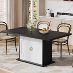 63 Inch Rectangular Dining Table with Hidden Storage, Modern Pedestal Dining Table for 4–6 People, Space-Saving Kitchen & Dining Room Table, MDF, Black