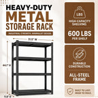 4 Tier Metal Bookshelf, Adjustable Tall Bookcase, Heavy Duty 2400 LBS Modern Deep Book Shelf, Bolt-Free Storage Shelves for Living Room, Home Office, Garage, 31.5" Wx 11.8" Dx 44.1" H